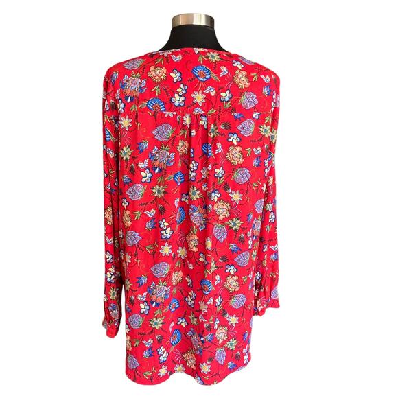 Chelsea & Theodore Red Floral Print Tunic Top Long Sleeves Layer Lagenlook Large - Picture 5 of 9